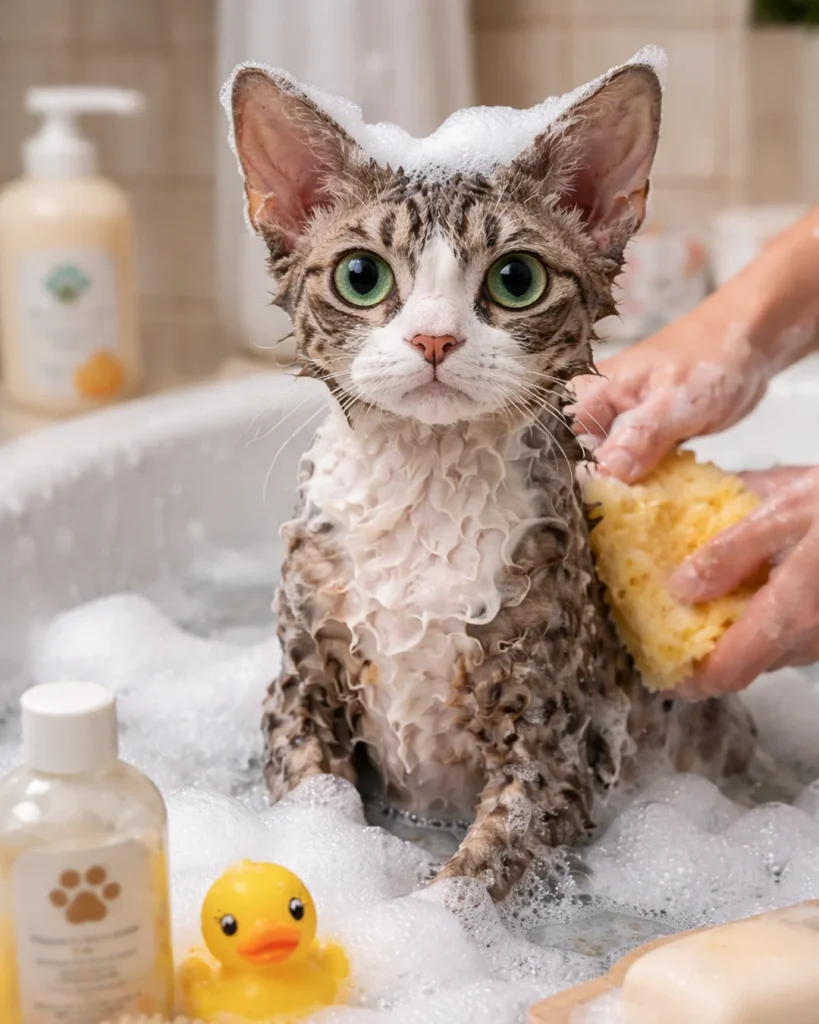 德文卷毛猫多久洗一次澡？