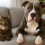 看起来很凶的恶霸犬，被自来猫收编