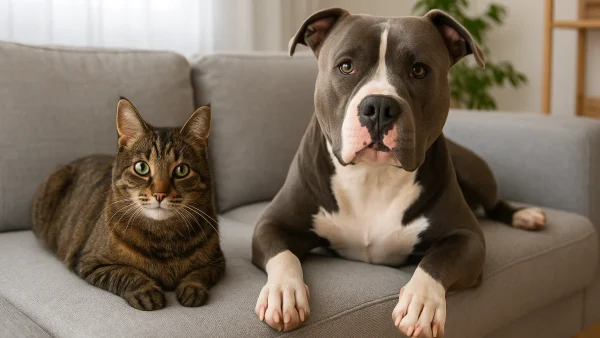 看起来很凶的恶霸犬，被自来猫收编