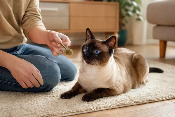 暹罗猫趴在地毯上