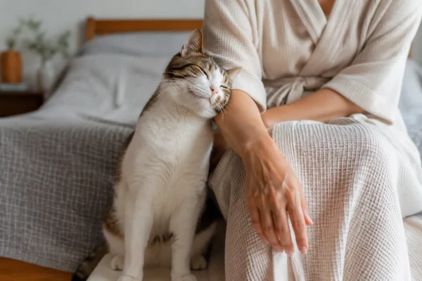 猫洗澡后蹭主人手臂